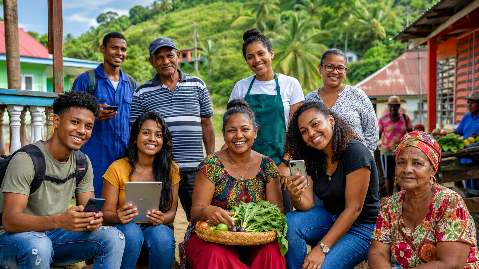 Ondernemers uit verschillende sectoren in een Surinaamse wijk